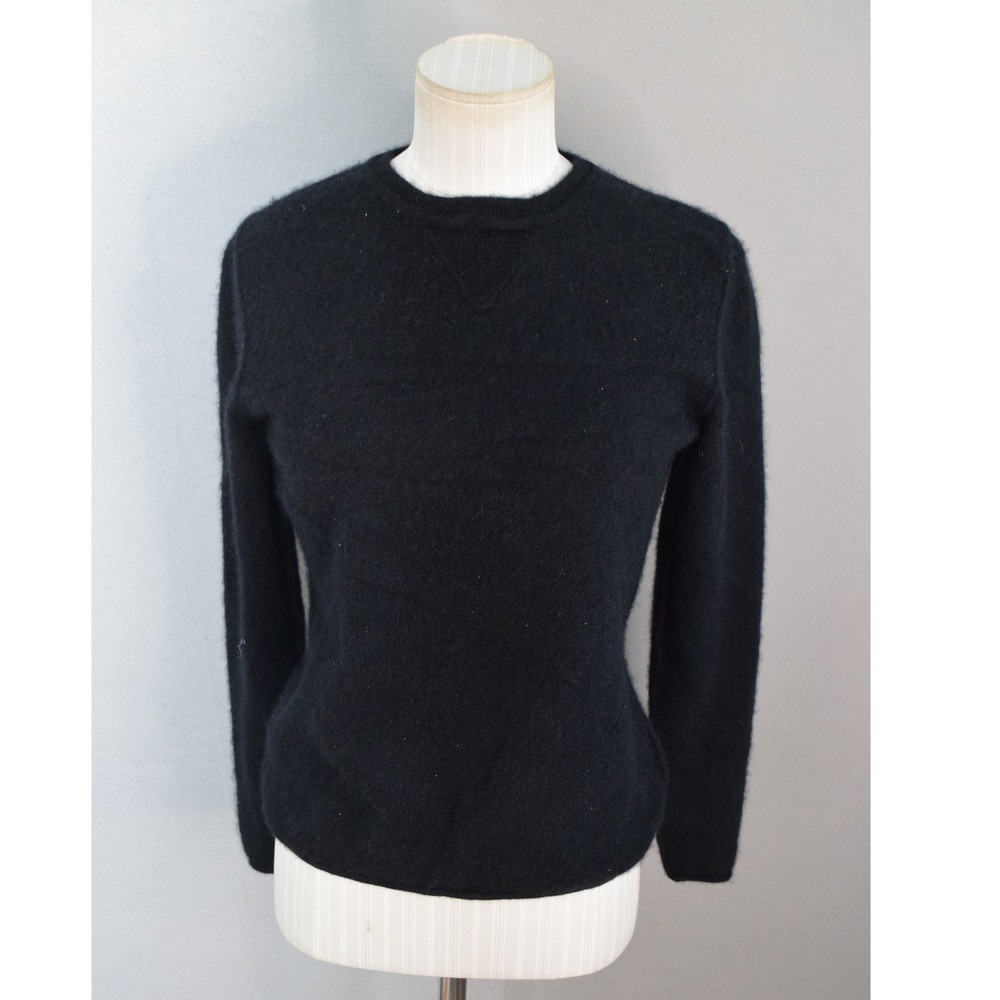 525 America Sweater M Black 100% Cashmere Crewneck Long Sleeve Rolled Hem